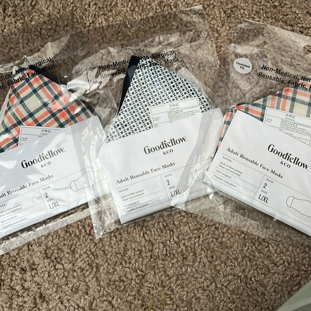 Lot of 3 2-packs of Goodfellow & Co adult face masks